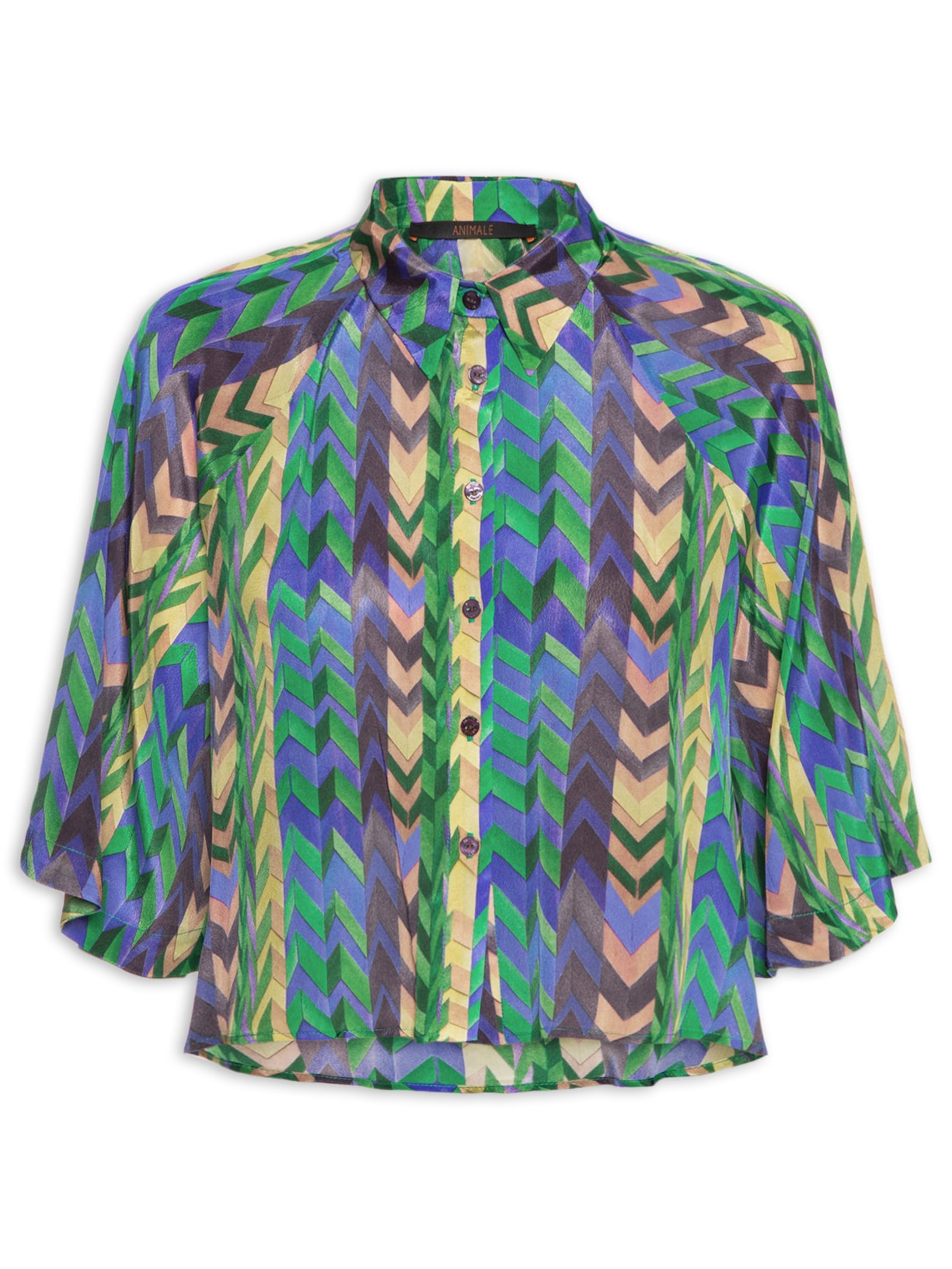 Camisa Feminina Cropped Chevron Colagem - Verde