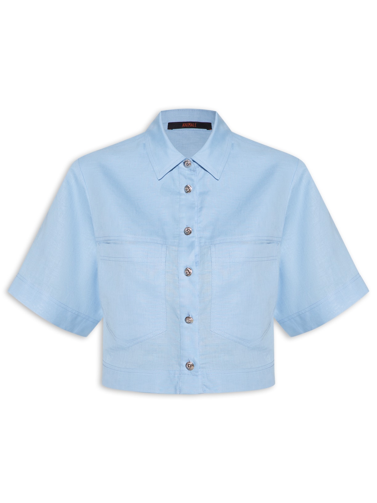 Camisa Feminina Cropped De Manga Curta - Azul