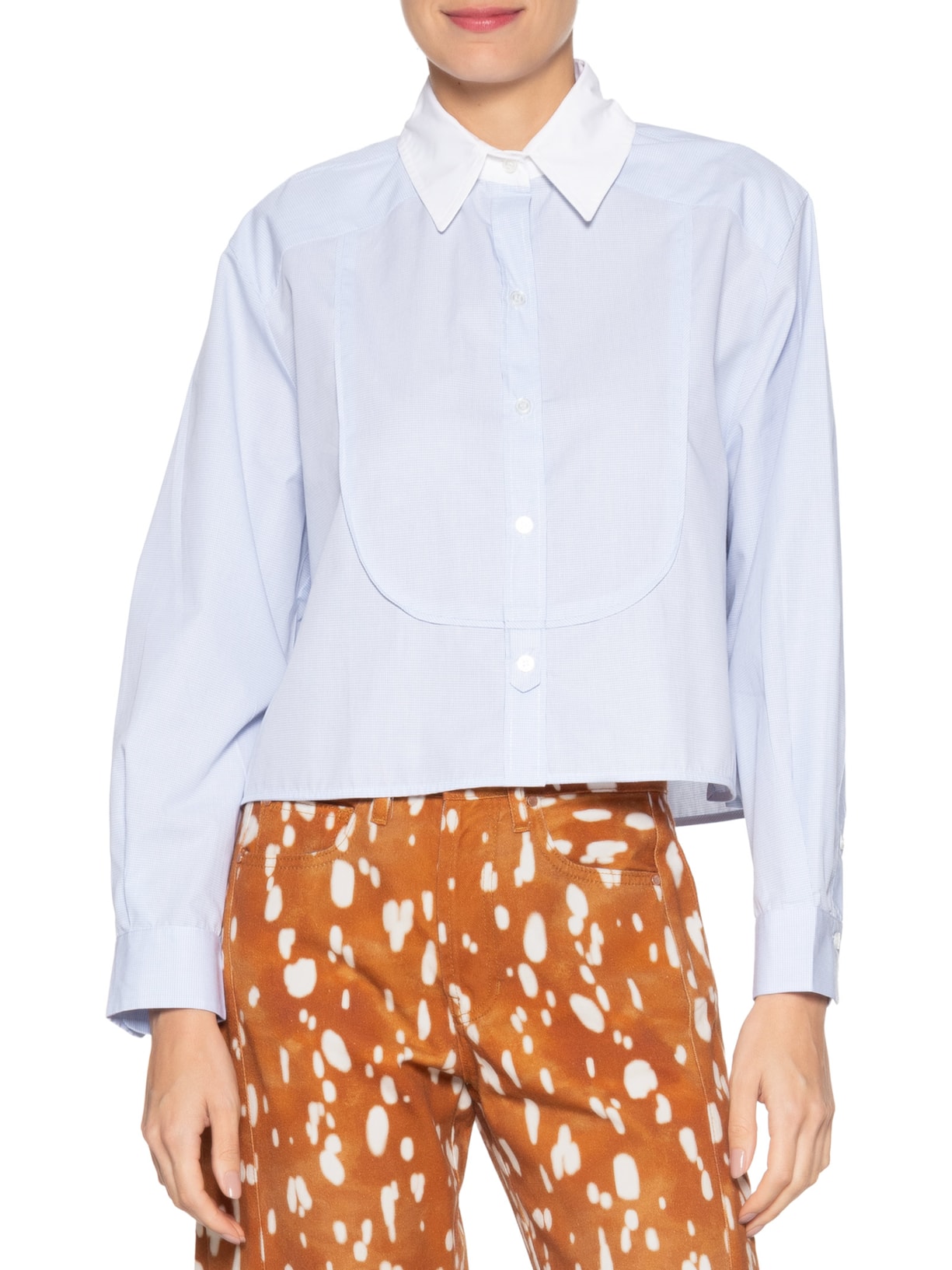 Camisa Feminina Cropped De Tricoline Vichy Azul Animale