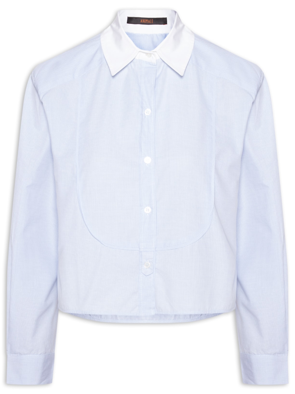 Camisa Feminina Cropped De Tricoline Vichy Azul Animale