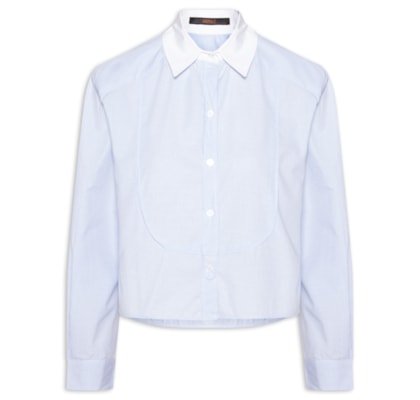 Camisa Feminina Cropped De Tricoline Vichy - Azul