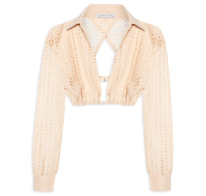 Camisa Feminina Cropped Em Laise - Bege