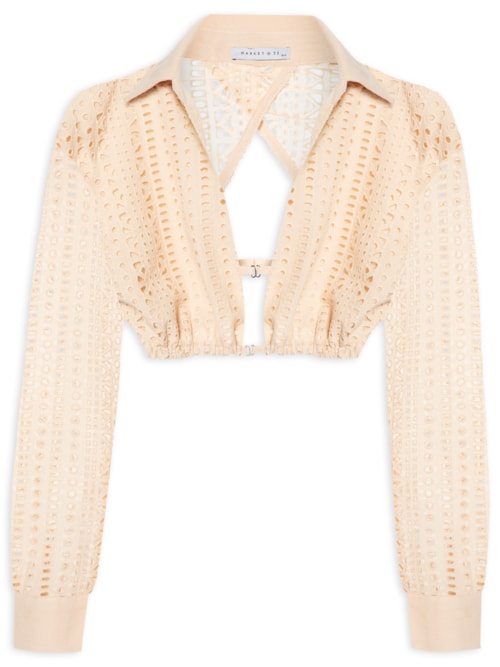 Camisa Feminina Cropped Em Laise - Bege