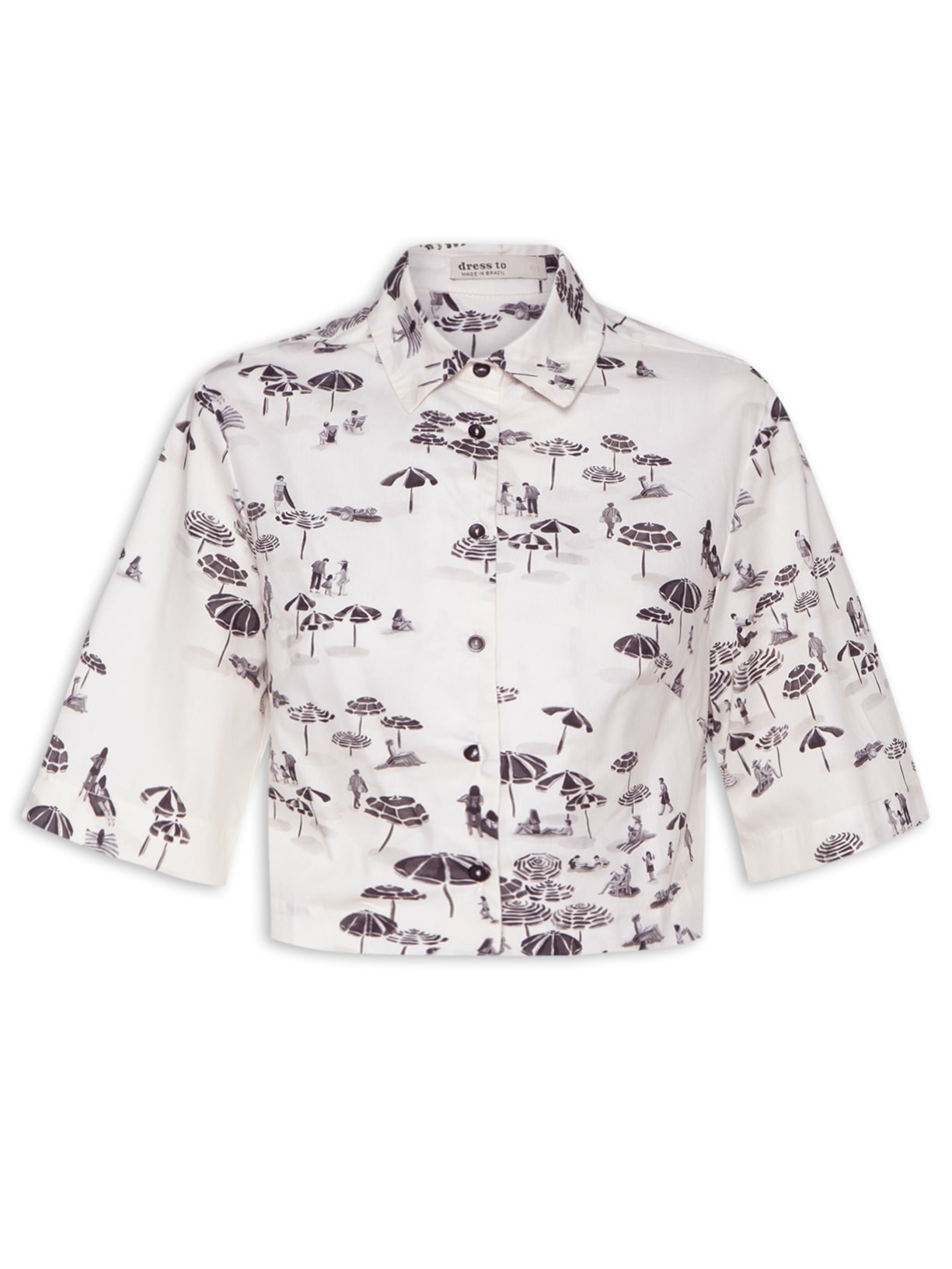 Camisa Feminina Cropped Estampa Pé na Areia - Off White