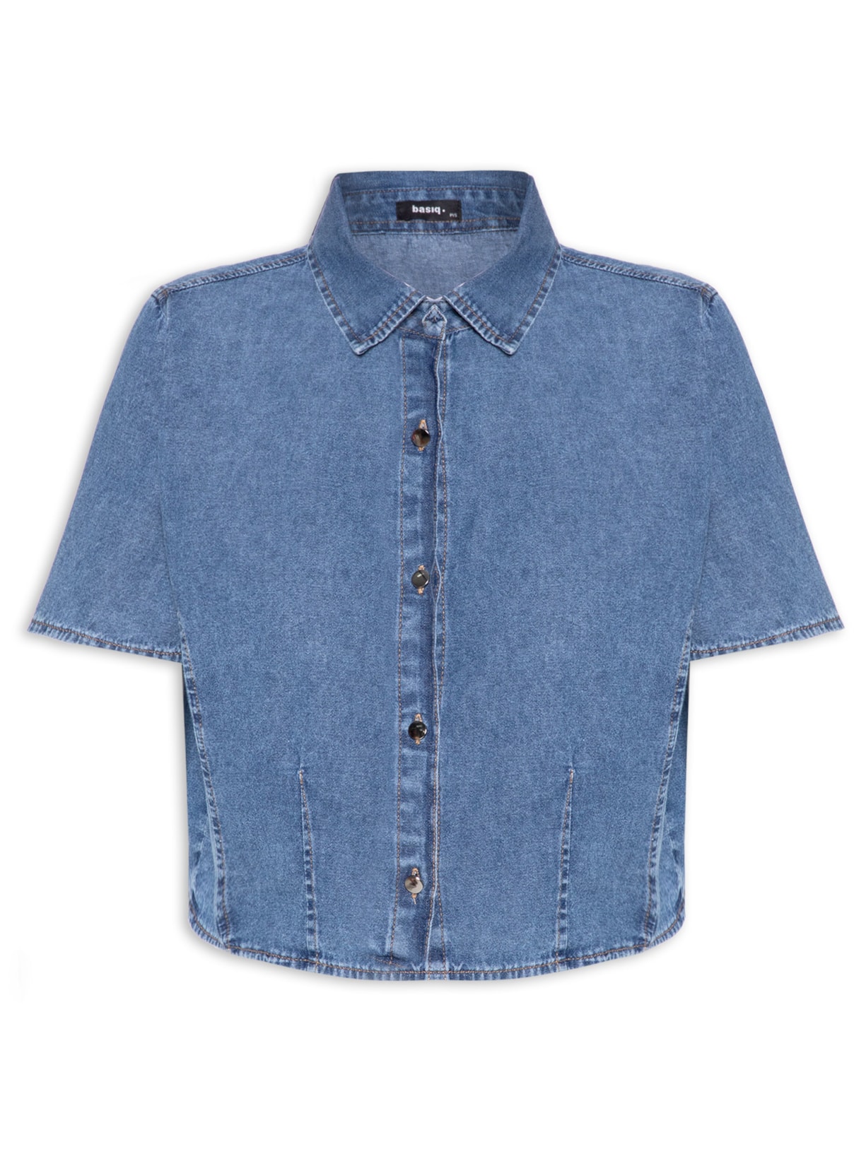 Camisa Feminina Cropped Jeans Azul Basiq