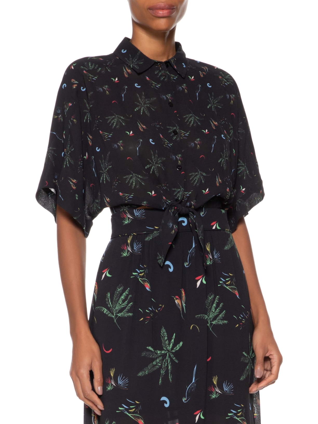 Camisa Feminina Cropped Manga Curta Fig Mata Atlâ Preto Animale