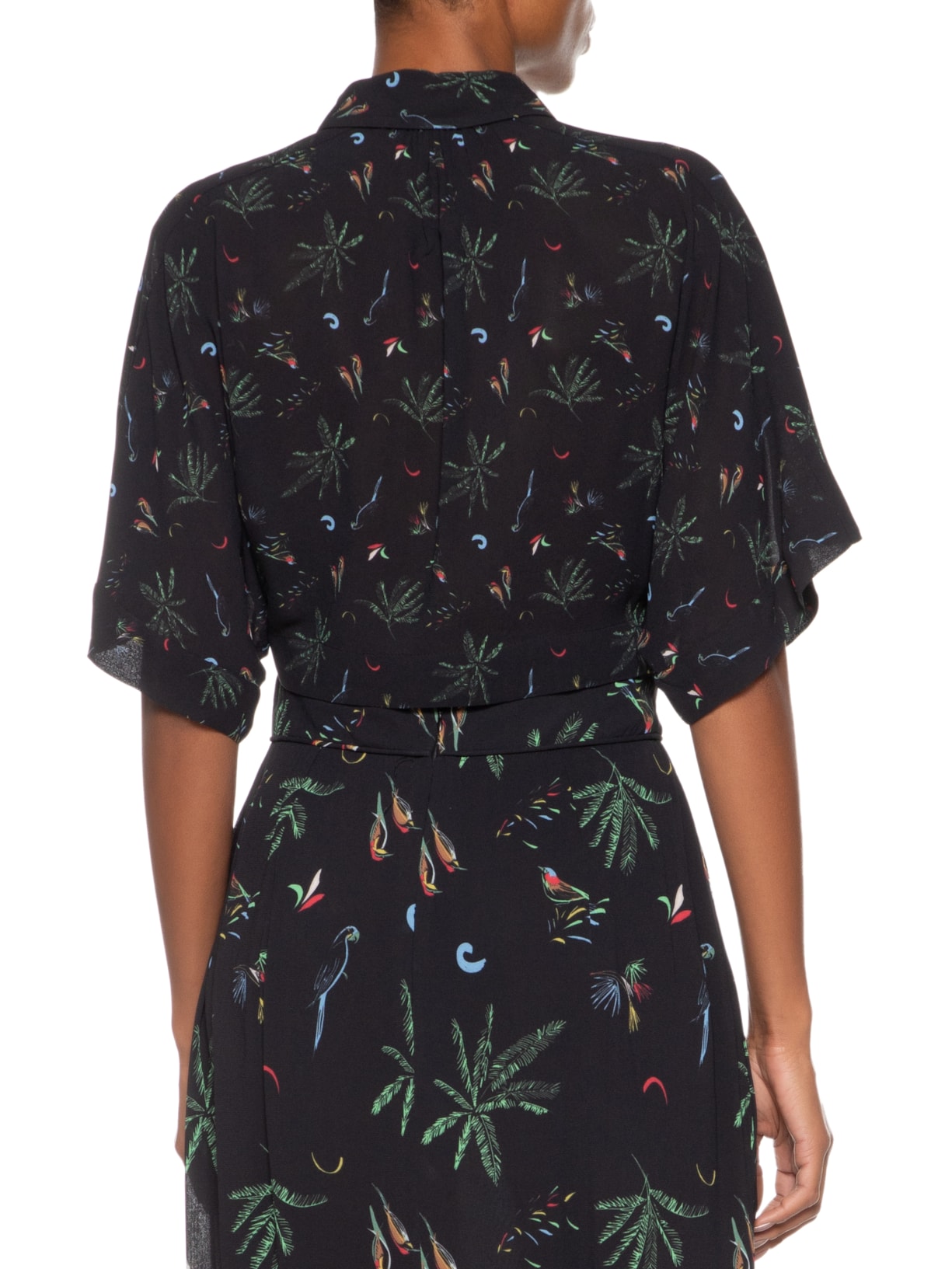 Camisa Feminina Cropped Manga Curta Fig Mata Atlâ Preto Animale