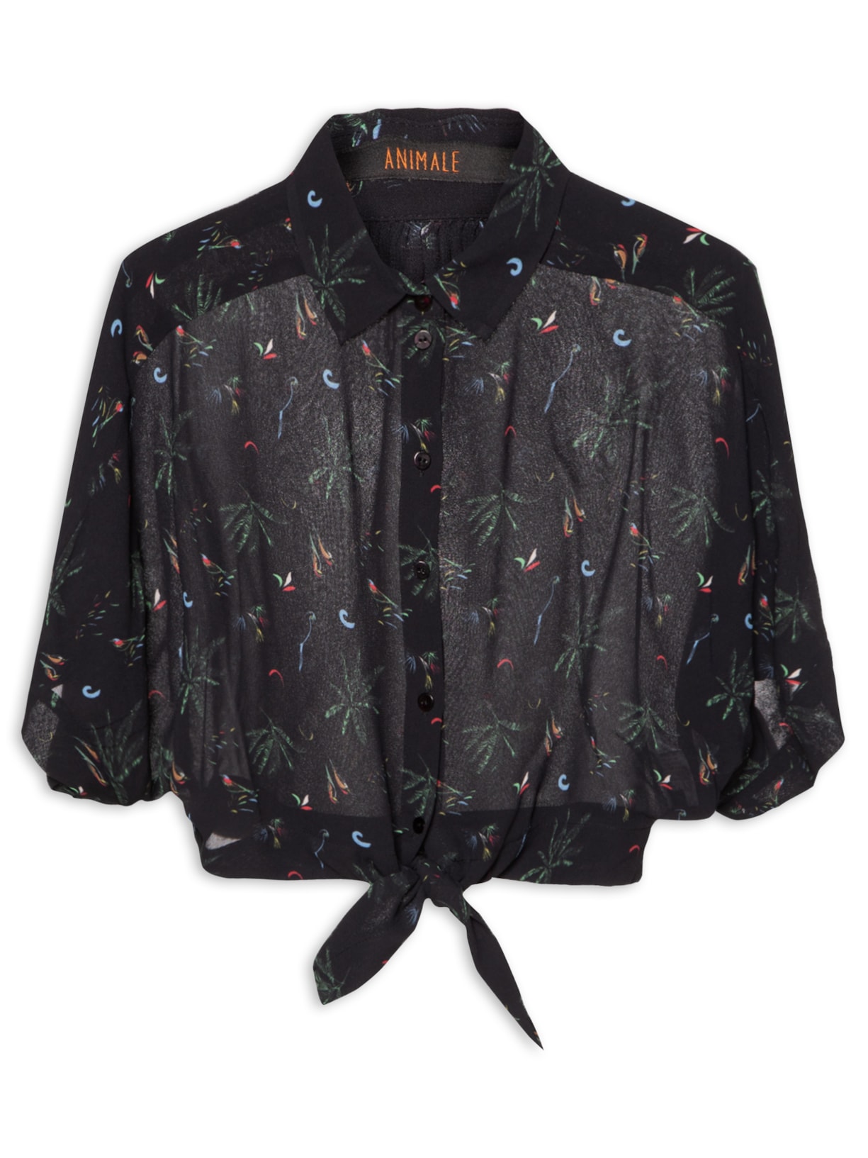 Camisa Feminina Cropped Manga Curta Fig Mata Atlâ - Preto