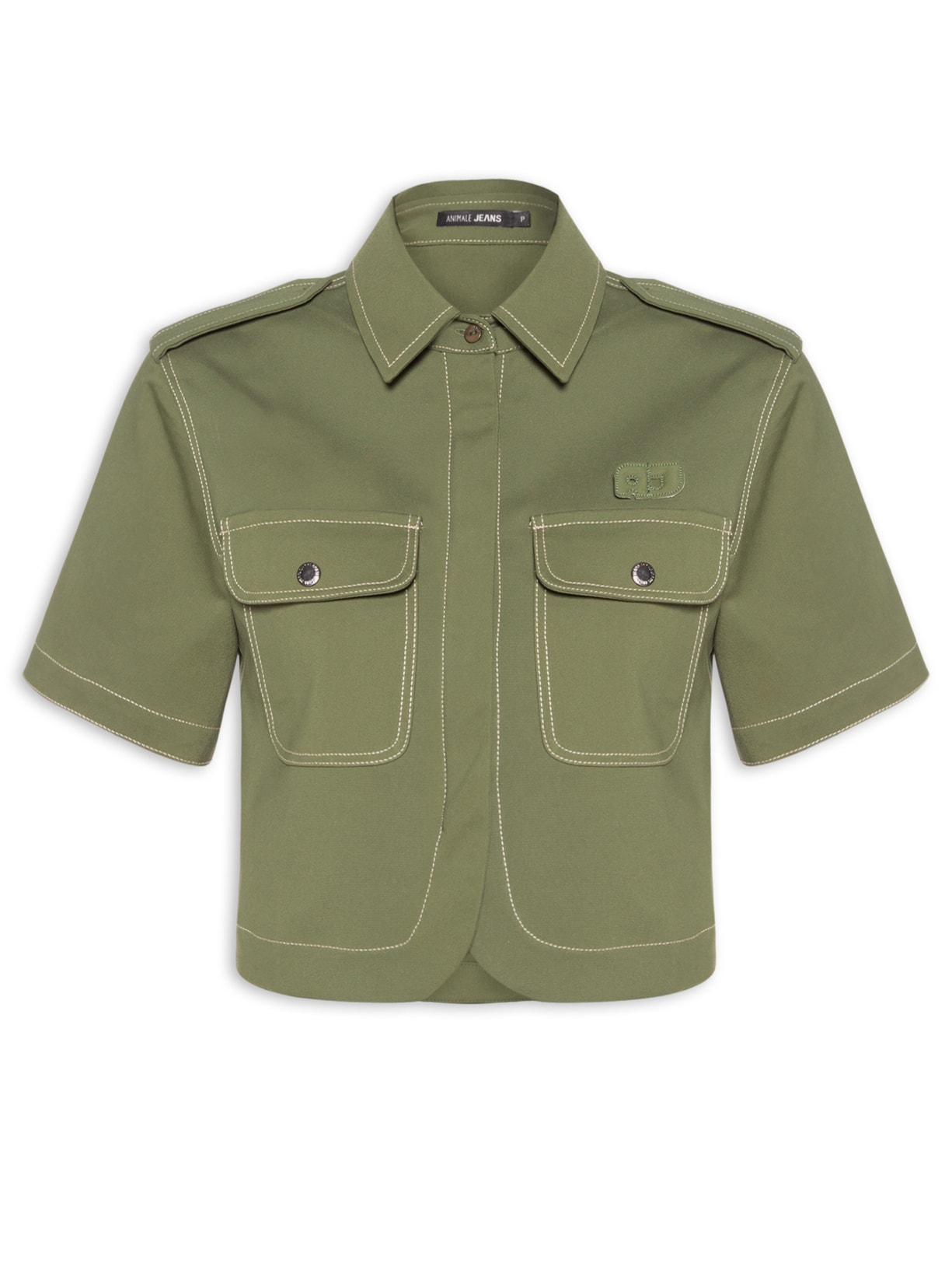 Camisa Feminina Cropped Manga Curta - Verde