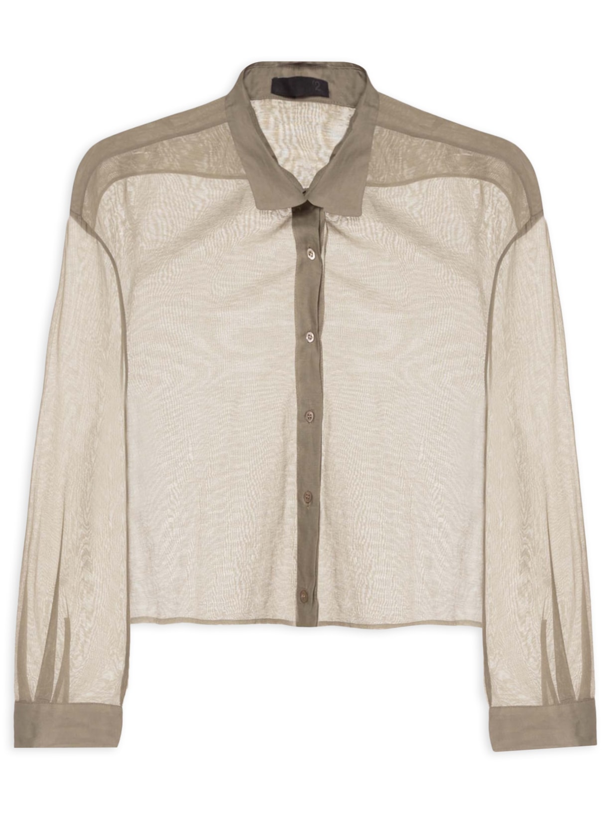 Camisa Feminina Cropped Manga Longa Bolso - Cinza