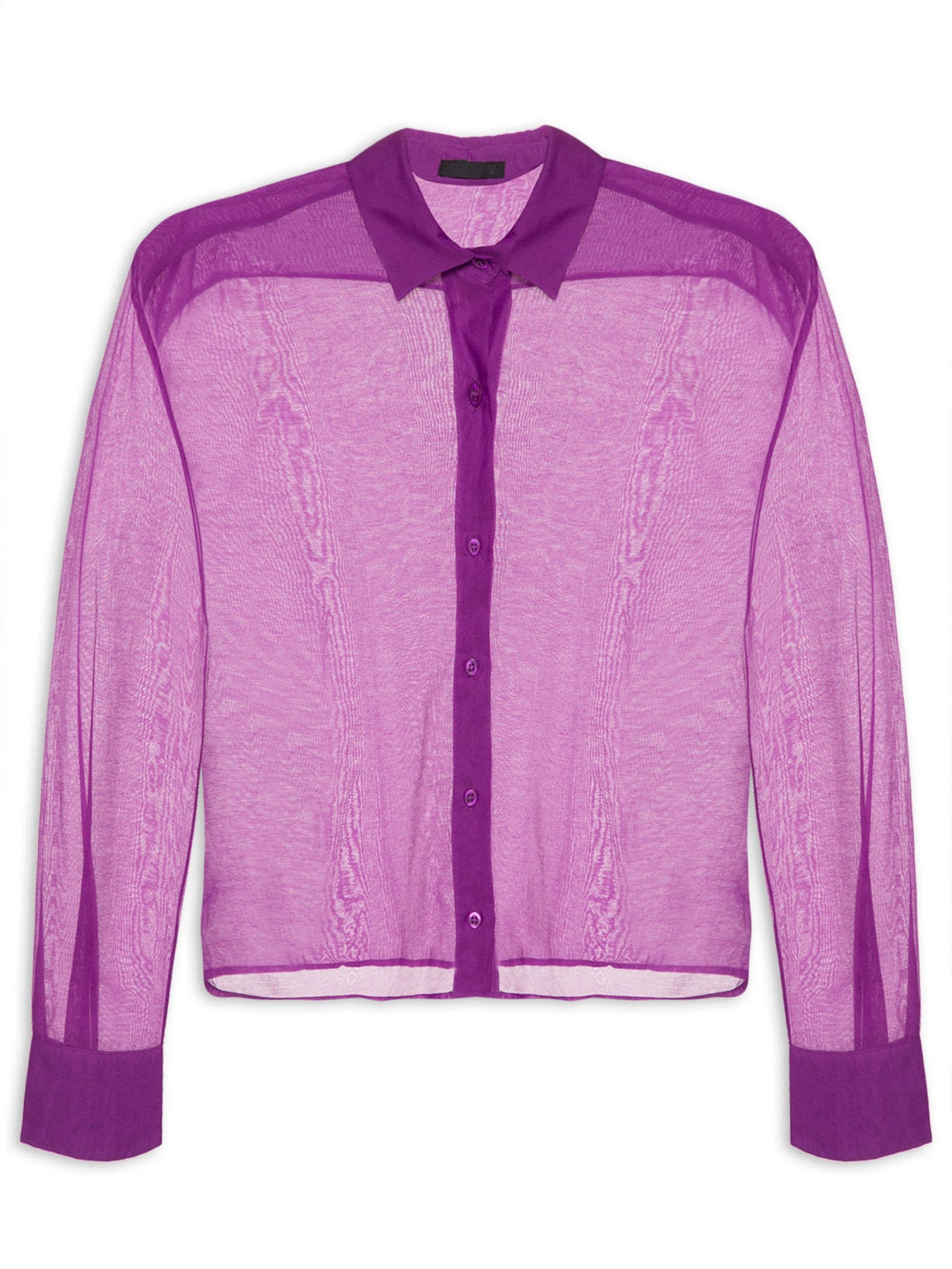 Camisa Feminina Cropped Manga Longa Bolso - Roxo