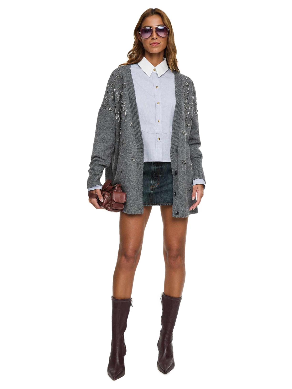 Camisa Feminina Cropped Mini Vichy Azul Animale