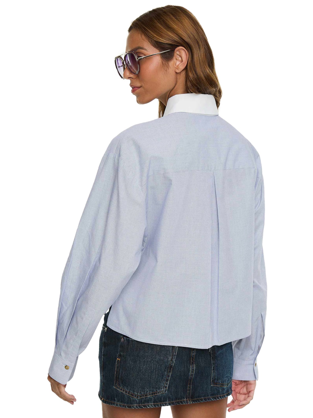 Camisa Feminina Cropped Mini Vichy Azul Animale