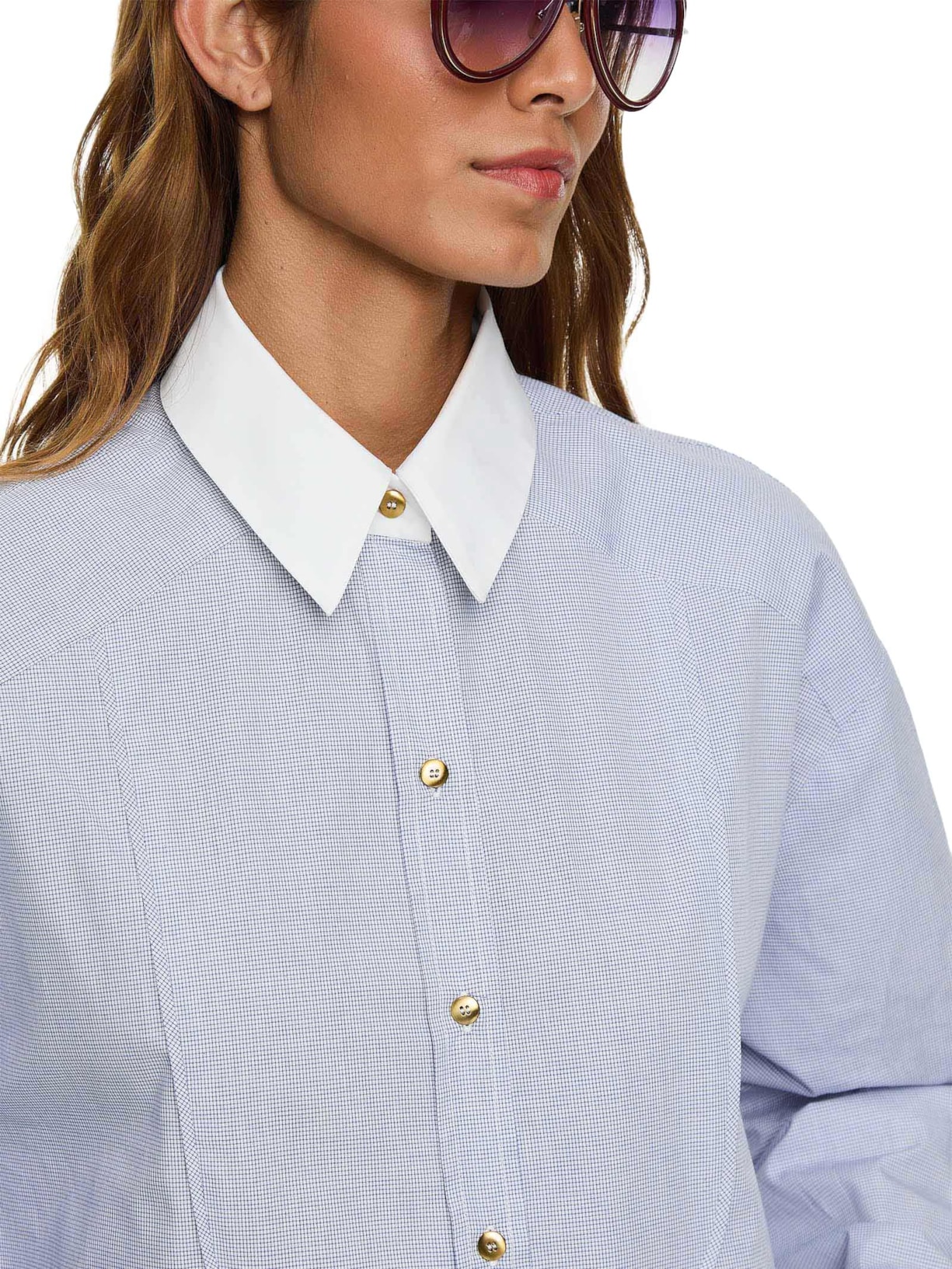 Camisa Feminina Cropped Mini Vichy Azul Animale