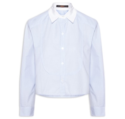 Camisa Feminina Cropped Mini Vichy - Azul