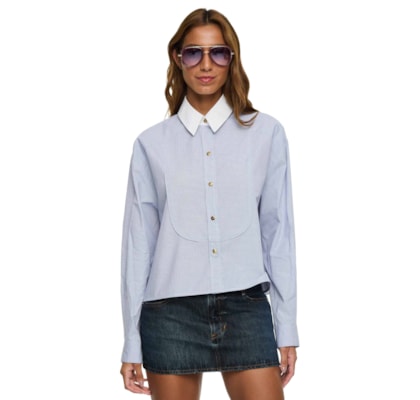 Camisa Feminina Cropped Mini Vichy - Azul