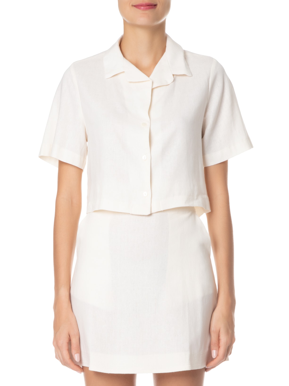 Camisa Feminina Cropped Off White Maria Filó