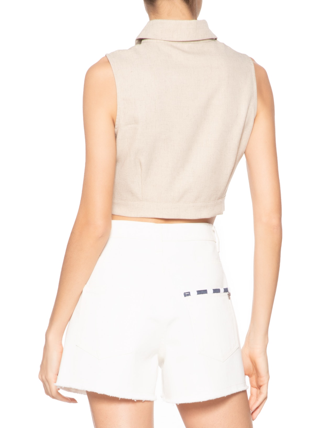 Camisa Feminina Cropped Sem Manga Bege Basiq