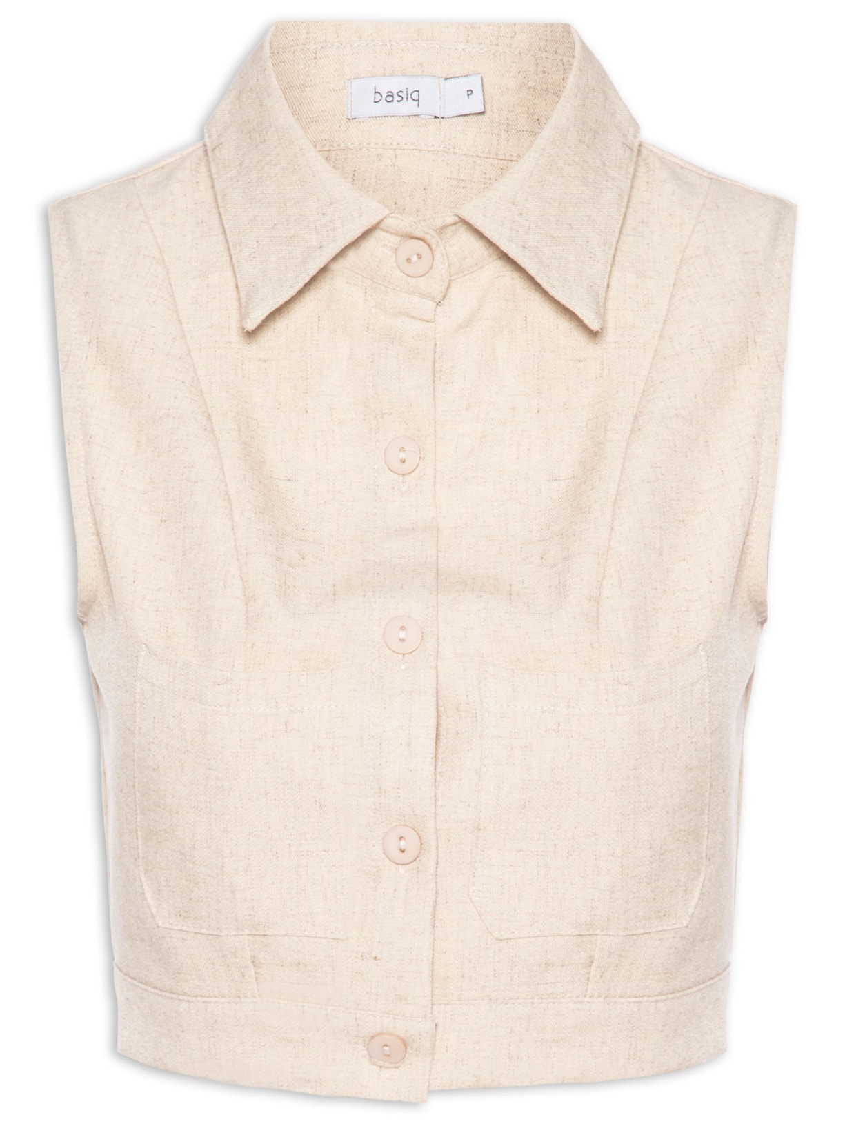 Camisa Feminina Cropped Sem Manga Bege Basiq