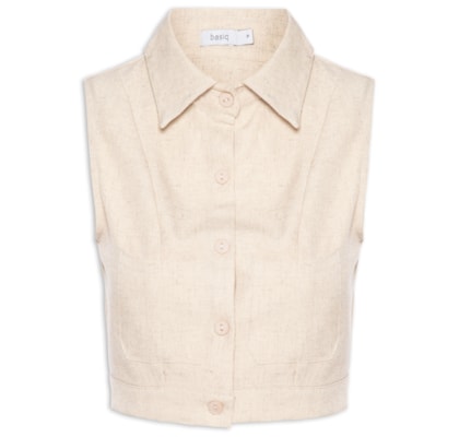 Camisa Feminina Cropped Sem Manga - Bege