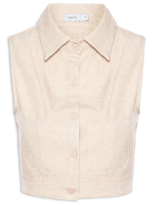 Camisa Feminina Cropped Sem Manga - Bege