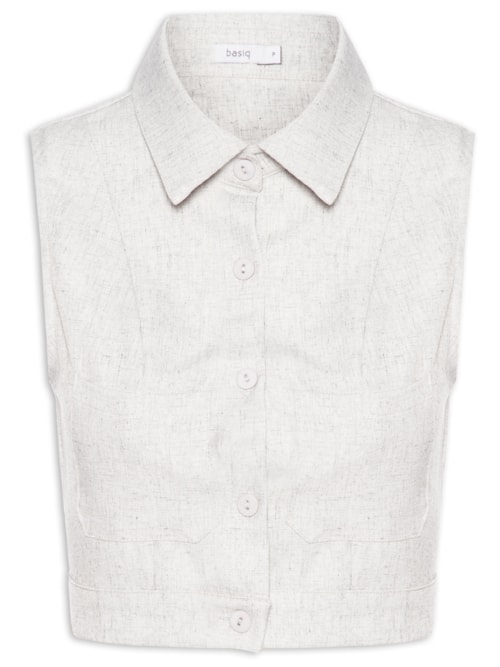 Camisa Feminina Cropped Sem Manga - Cinza