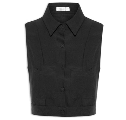 Camisa Feminina Cropped Sem Manga - Preto