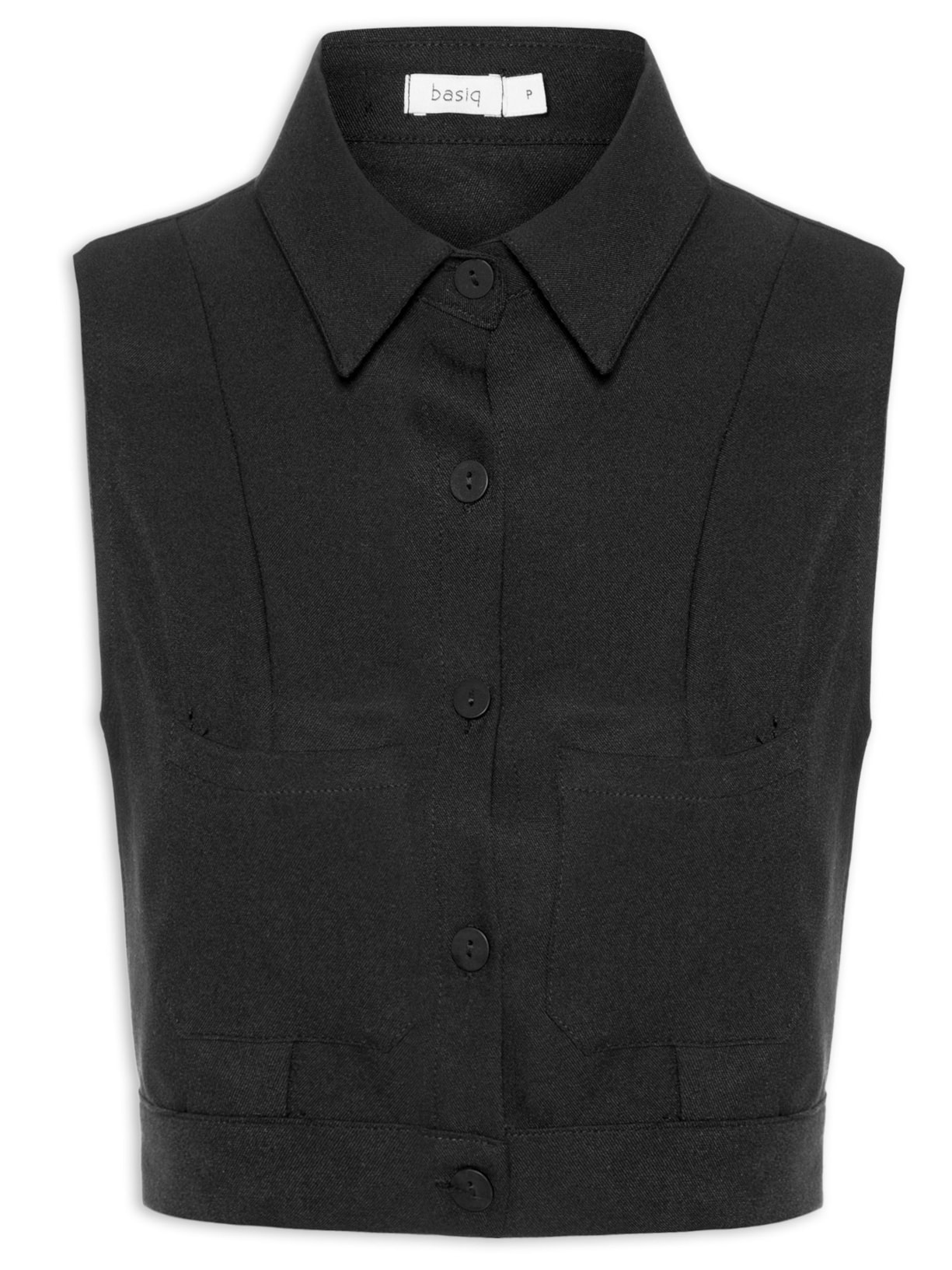 Camisa Feminina Cropped Sem Manga - Preto