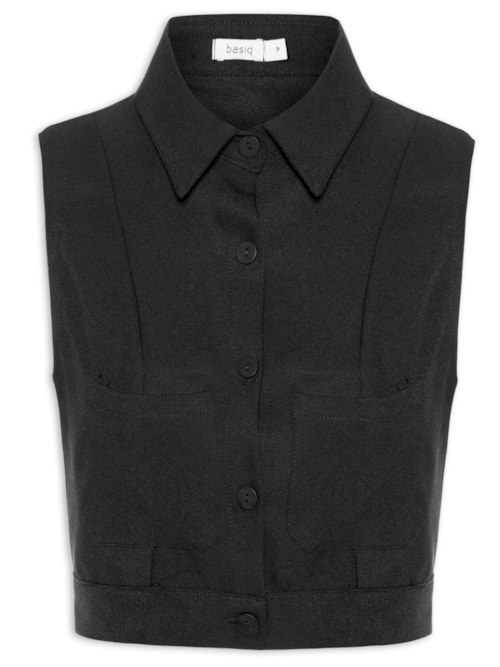 Camisa Feminina Cropped Sem Manga - Preto