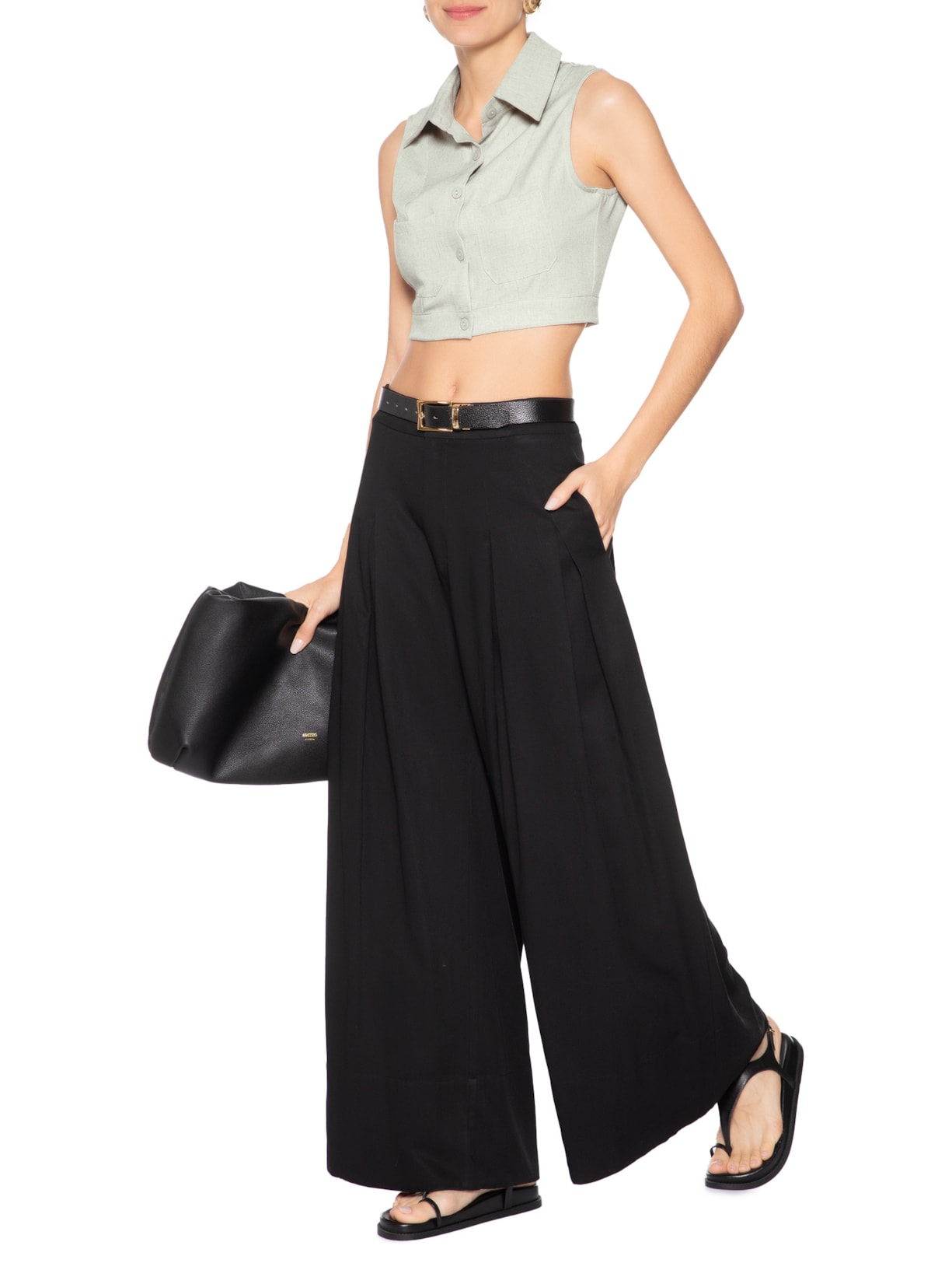 Camisa Feminina Cropped Sem Manga Verde Basiq