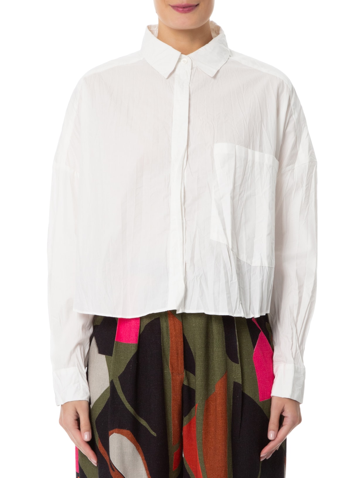 Camisa Feminina Cropped Tricoline Pleat Off White Osklen