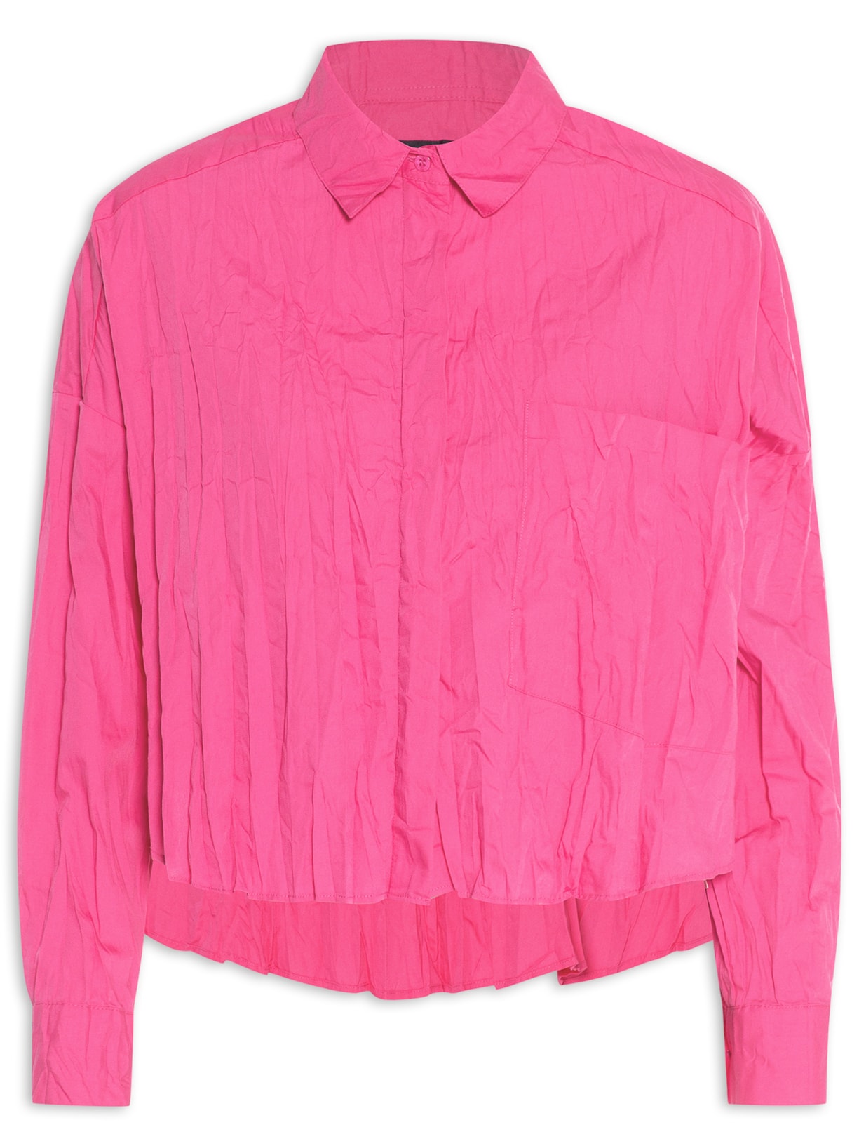 Camisa Feminina Cropped Tricoline Pleat - Rosa