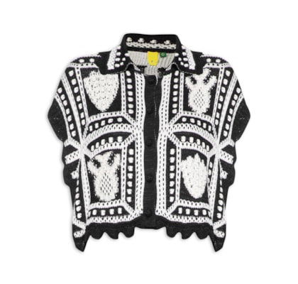 Camisa Feminina Cropped Tricot Artesanal - Preto