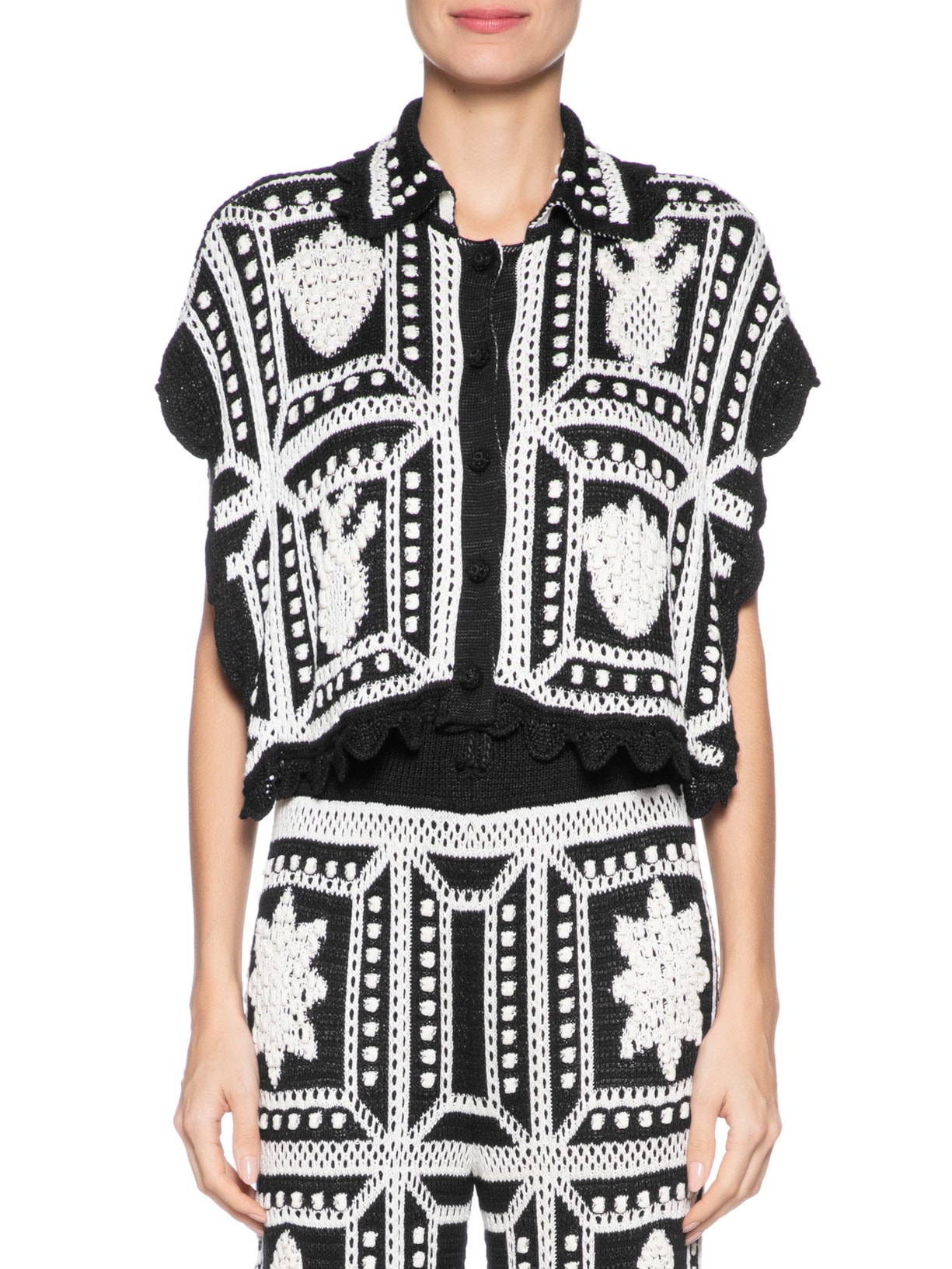 Camisa Feminina Cropped Tricot Artesanal Preto Farm