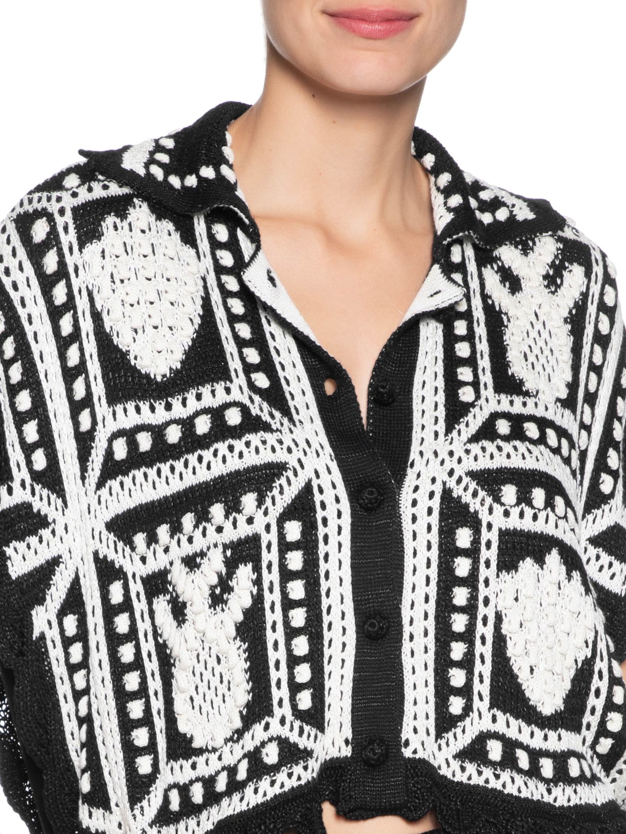 Camisa Feminina Cropped Tricot Artesanal Preto Farm