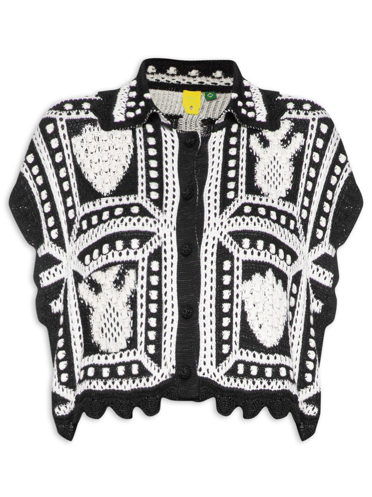 Camisa Feminina Cropped Tricot Artesanal - Preto