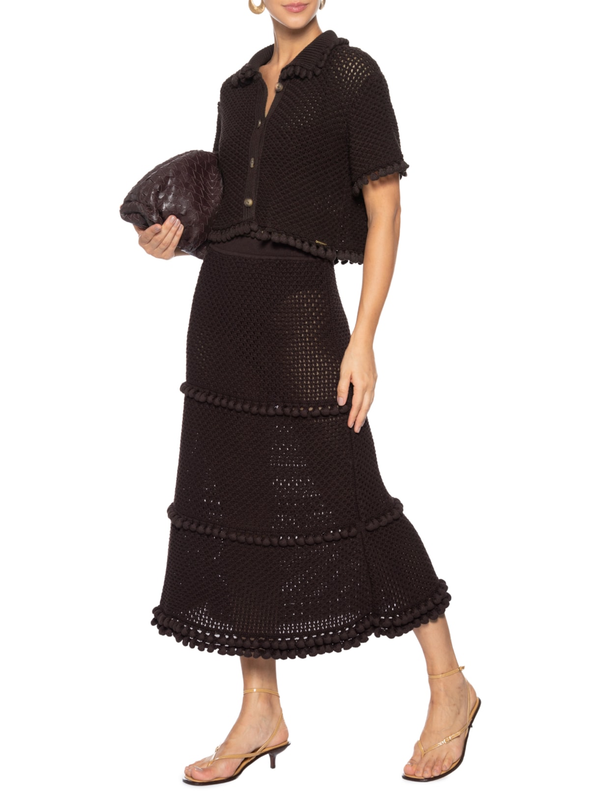 Camisa Feminina Curta Blimblom Marrom Anselmi