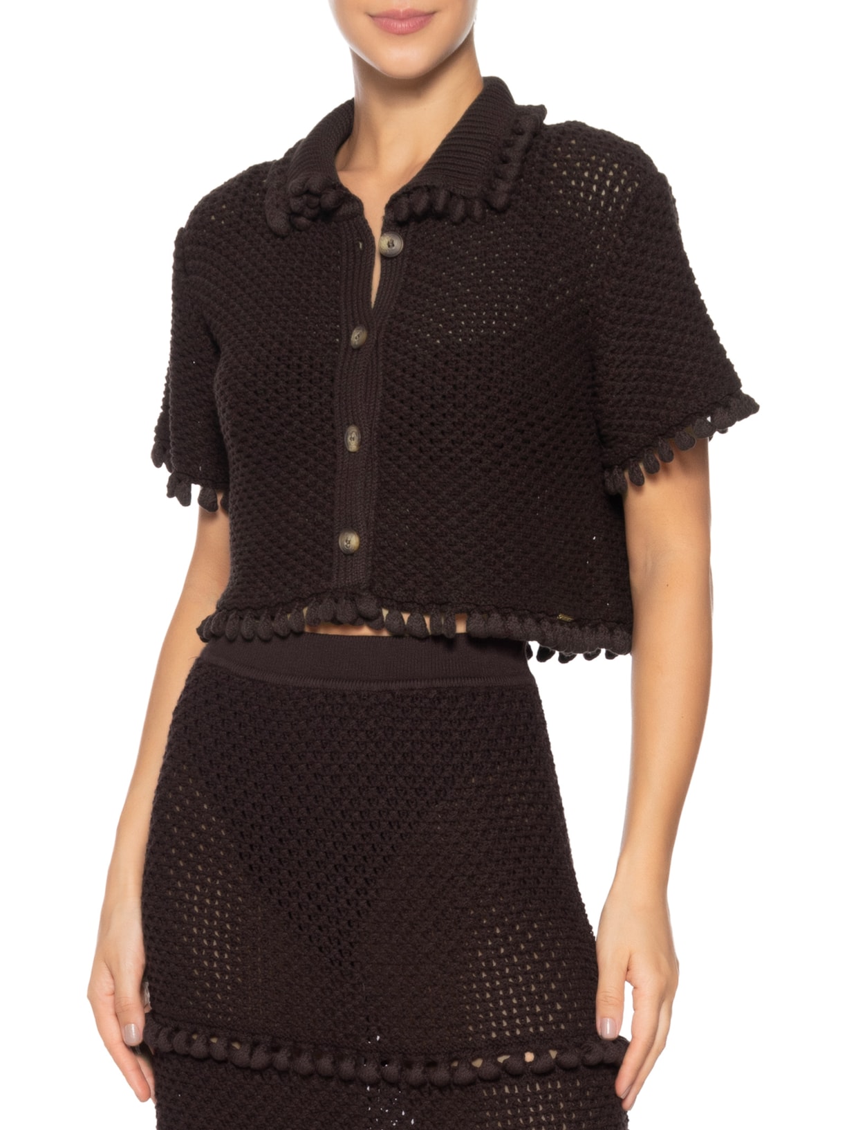 Camisa Feminina Curta Blimblom Marrom Anselmi