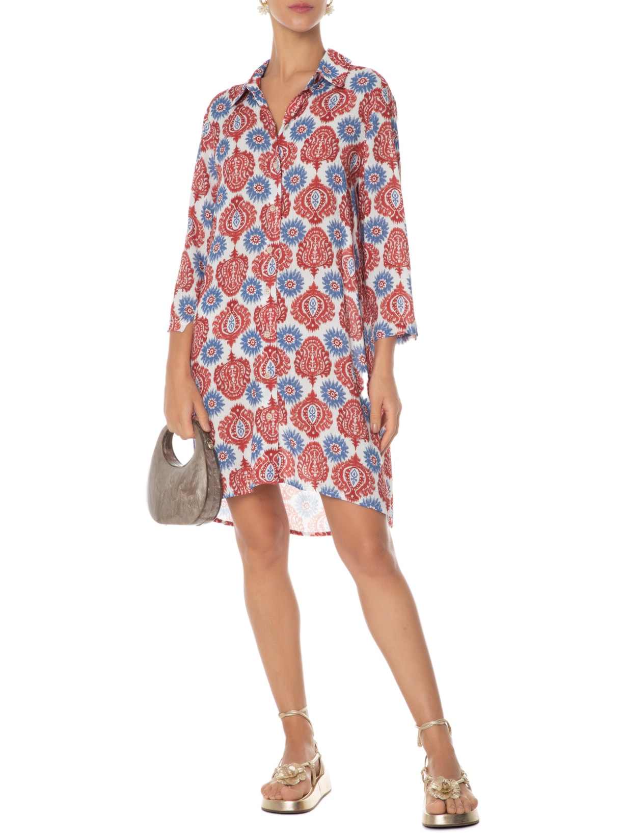 Camisa Feminina Curta Malaga Vermelho Gii Sleepwear