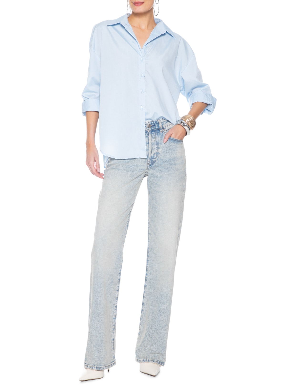 Camisa Feminina De Alfaiataria Azul Market 33