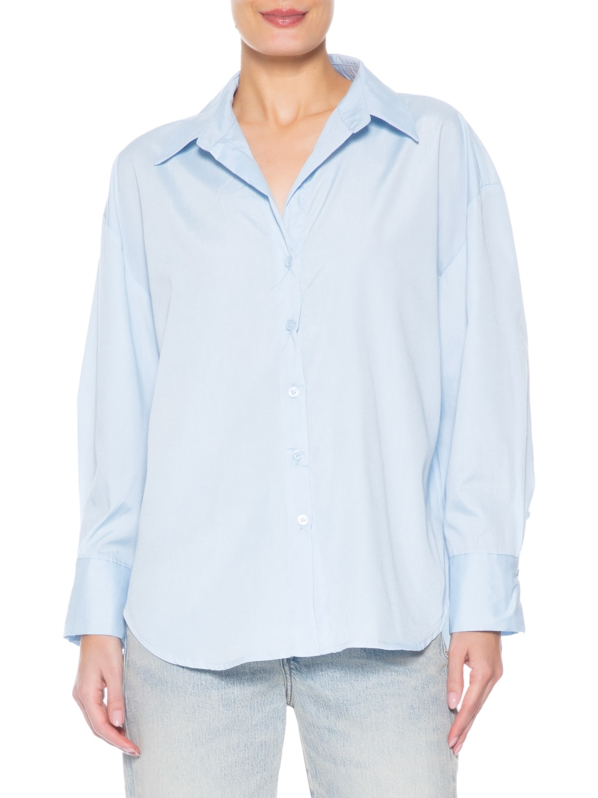 Camisa Feminina De Alfaiataria Azul Market 33