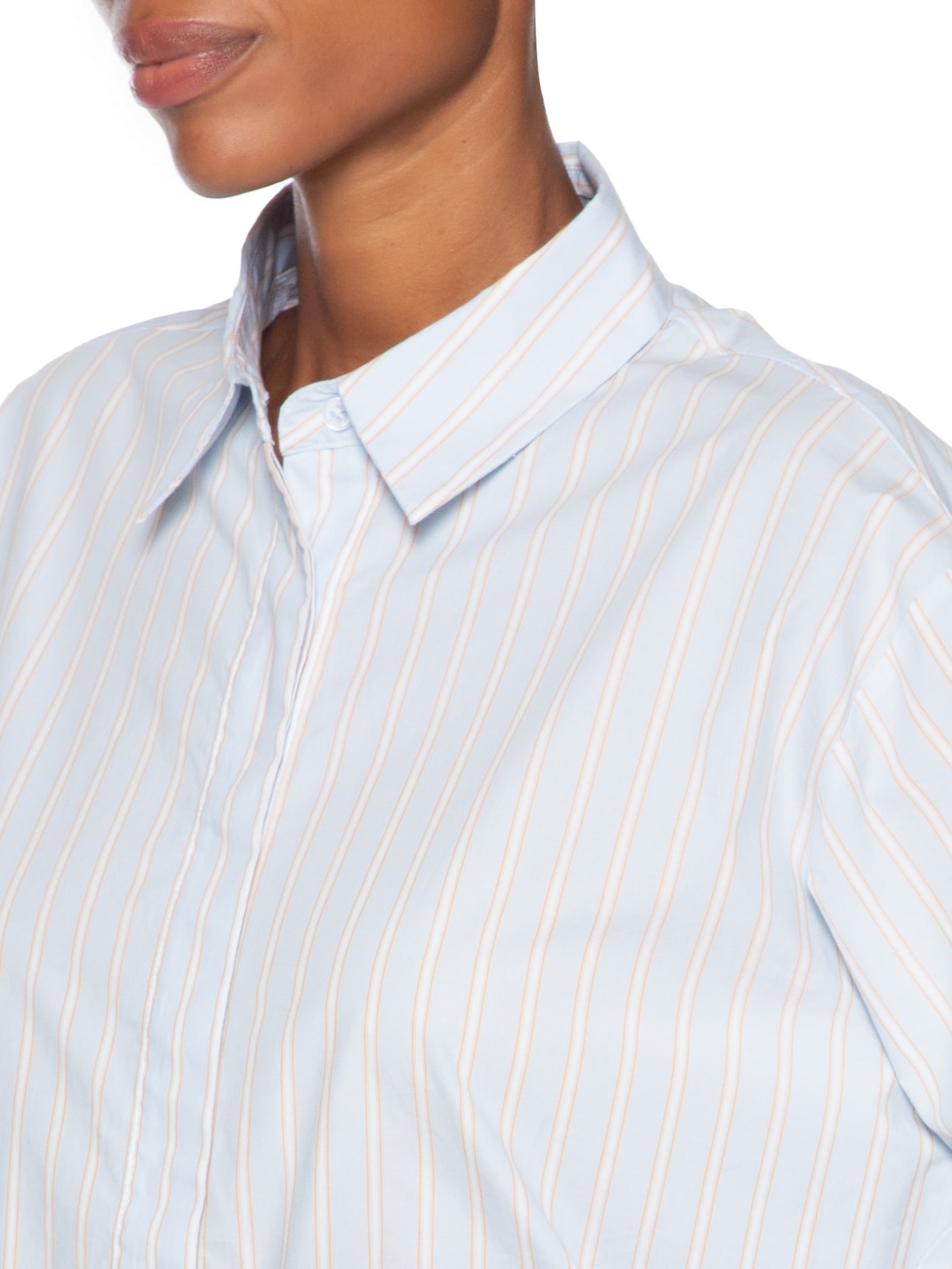 Camisa Feminina De Algodão Listrada Com Prega Azul Animale Jeans