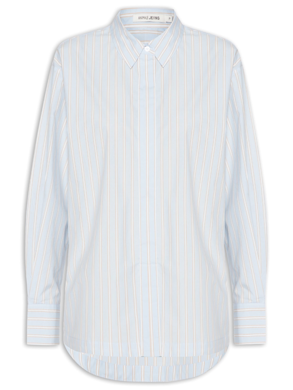 Camisa Feminina De Algodão Listrada Com Prega - Azul