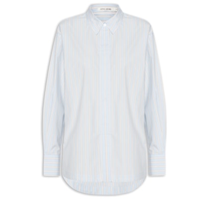 Camisa Feminina De Algodão Listrada Com Prega - Azul