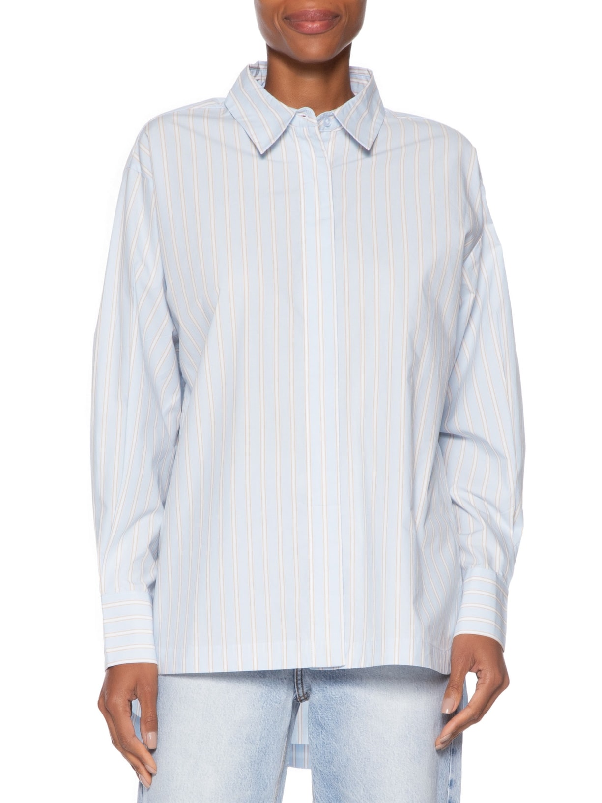 Camisa Feminina De Algodão Listrada Com Prega Azul Animale Jeans