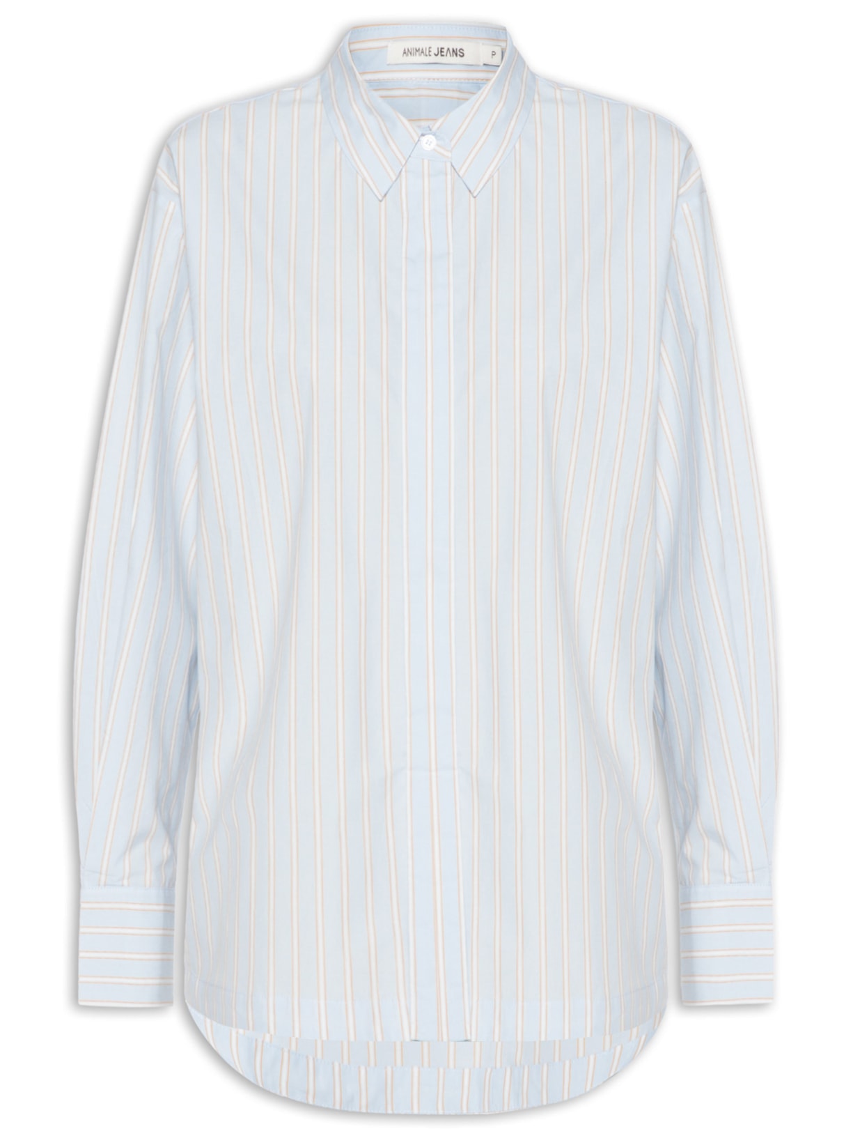 Camisa Feminina De Algodão Listrada Com Prega Azul Animale Jeans