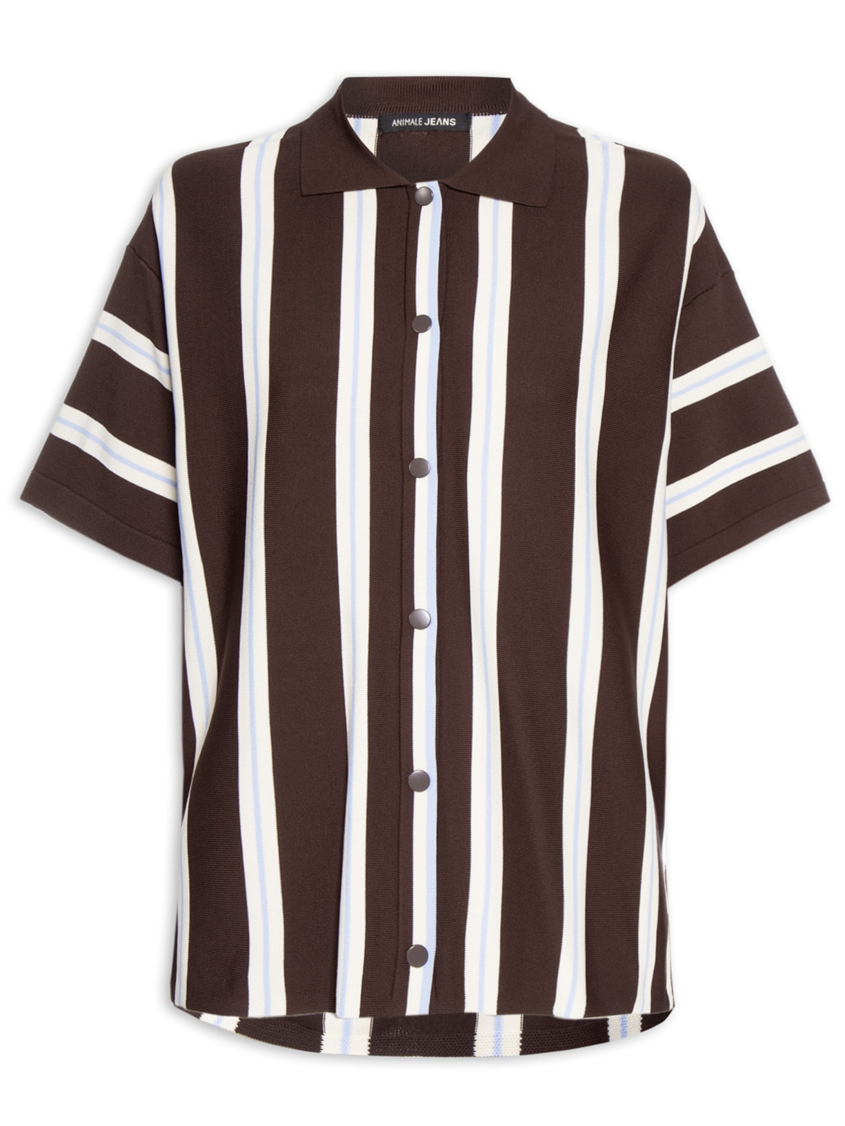 Camisa Feminina De Botão De Tricot Listrada Marrom Animale Jeans