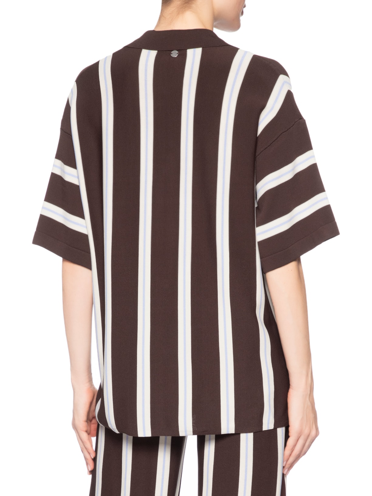 Camisa Feminina De Botão De Tricot Listrada Marrom Animale Jeans