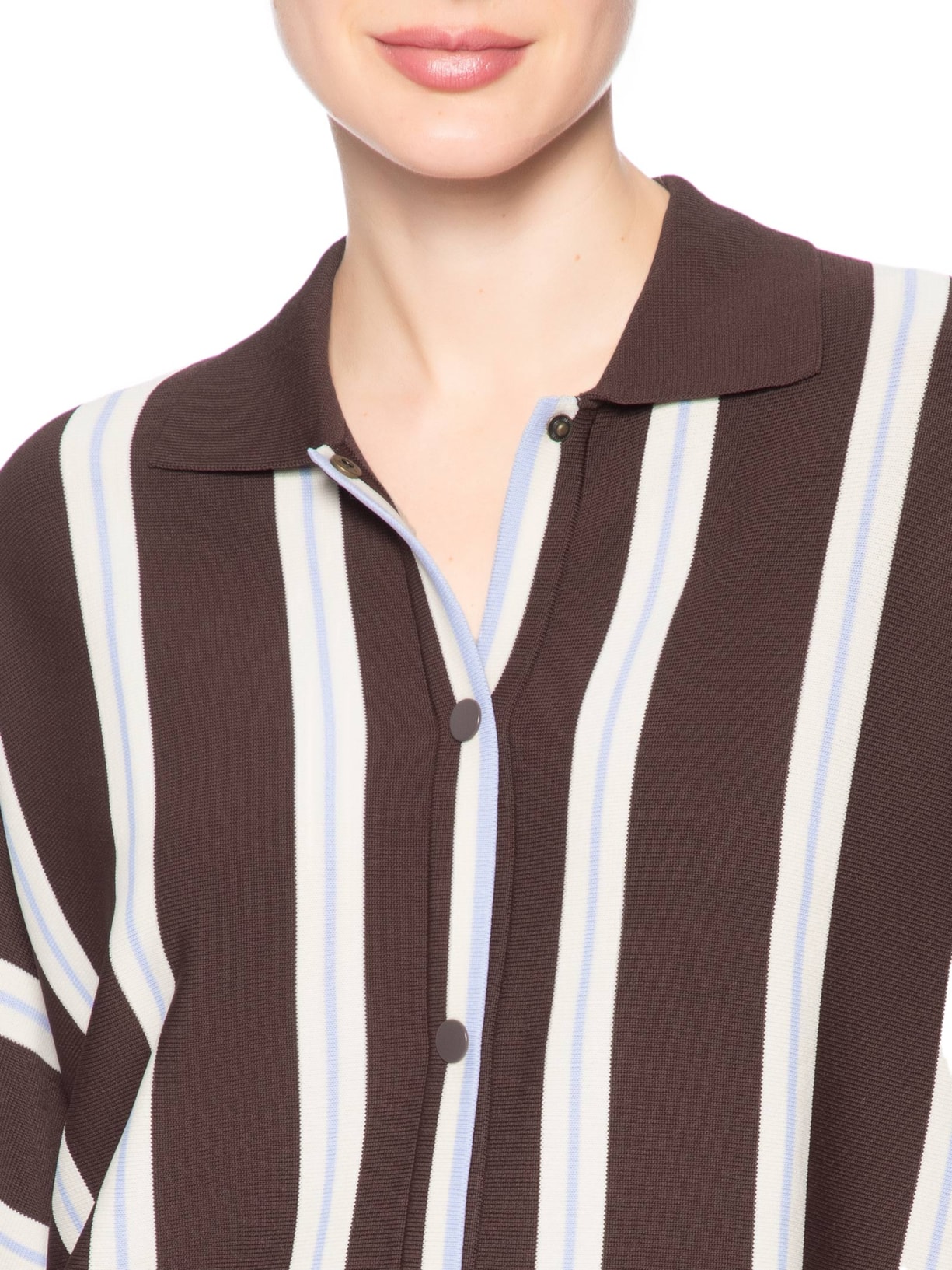 Camisa Feminina De Botão De Tricot Listrada Marrom Animale Jeans