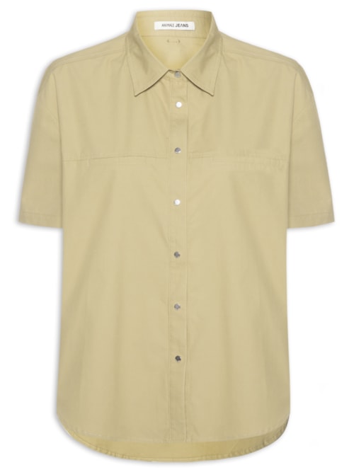 Camisa Feminina de Botão Manga Curta – Marrom